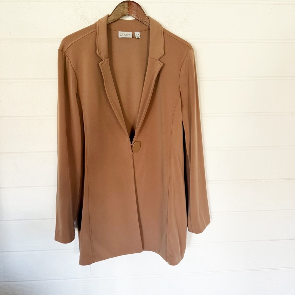 Graver by Susan Graver Long Soft
Blazer with Accent Button Camel Size XL